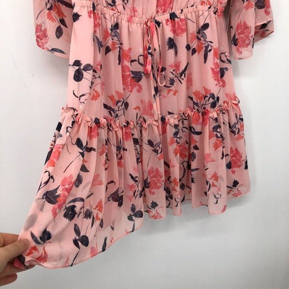 NWT Eliza J pink floral bell sleeve tiered ruffle dress 16W - Picture 11 of 16